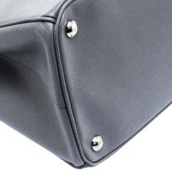 Pre Owned Prada Grey Saffiano Lux Leather Medium Double Zip Tote