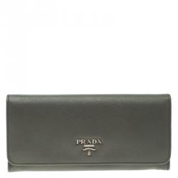 Pre Owned Prada Grey Saffiano Metal Leather Continental Wallet