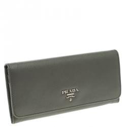 Pre Owned Prada Grey Saffiano Metal Leather Continental Wallet