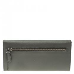 Pre Owned Prada Grey Saffiano Metal Leather Continental Wallet