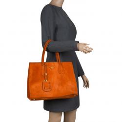 Pre Owned Prada Orange Suede Double Handle Tote