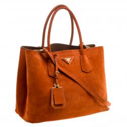 Pre Owned Prada Orange Suede Double Handle Tote