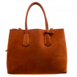 Pre Owned Prada Orange Suede Double Handle Tote