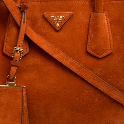 Pre Owned Prada Orange Suede Double Handle Tote