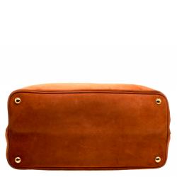 Pre Owned Prada Orange Suede Double Handle Tote