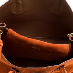 Pre Owned Prada Orange Suede Double Handle Tote