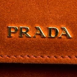 Pre Owned Prada Orange Suede Double Handle Tote