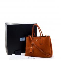 Pre Owned Prada Orange Suede Double Handle Tote