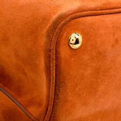 Pre Owned Prada Orange Suede Double Handle Tote