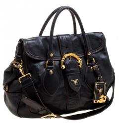 Pre Owned Prada Black Deerskin Leather Dragon Satchel