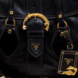 Pre Owned Prada Black Deerskin Leather Dragon Satchel
