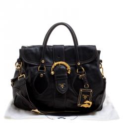 Pre Owned Prada Black Deerskin Leather Dragon Satchel