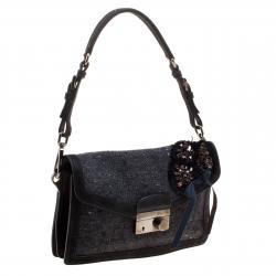 Pre Owned Prada Black Tweed Sound Shoulder Bag