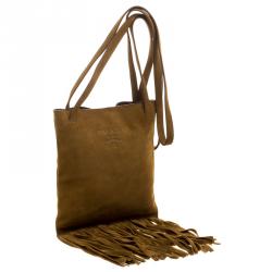 Pre Owned Prada Brown Suede Fringe Crossbody Bag