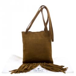 Pre Owned Prada Brown Suede Fringe Crossbody Bag