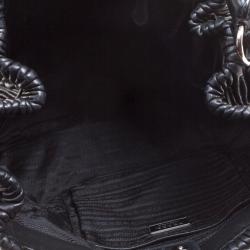 Prada Black Ruched Leather Braided Handle Hobo