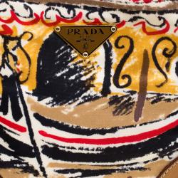 Pre Owned Prada Brown Leather and Printed Nylon Side Pocket Shoulder Bag