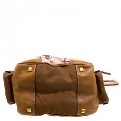 Pre Owned Prada Brown Leather and Printed Nylon Side Pocket Shoulder Bag