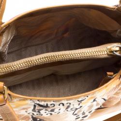 Pre Owned Prada Brown Leather and Printed Nylon Side Pocket Shoulder Bag