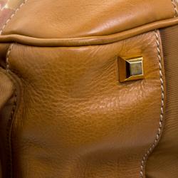 Pre Owned Prada Brown Leather and Printed Nylon Side Pocket Shoulder Bag