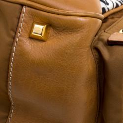 Pre Owned Prada Brown Leather and Printed Nylon Side Pocket Shoulder Bag