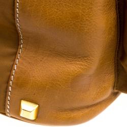 Pre Owned Prada Brown Leather and Printed Nylon Side Pocket Shoulder Bag