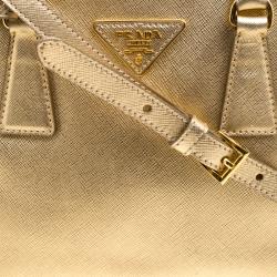 Pre Owned Prada Gold Saffiano Lux Leather Mini Double Zip Tote