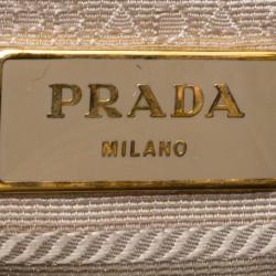Pre Owned Prada Gold Saffiano Lux Leather Mini Double Zip Tote