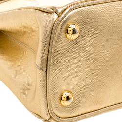 Pre Owned Prada Gold Saffiano Lux Leather Mini Double Zip Tote