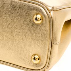 Pre Owned Prada Gold Saffiano Lux Leather Mini Double Zip Tote