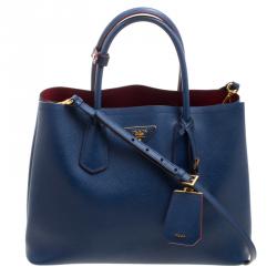 Pre Owned Prada Blue Saffiano Cuir Leather Double Handle Tote