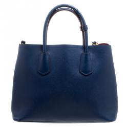 Pre Owned Prada Blue Saffiano Cuir Leather Double Handle Tote