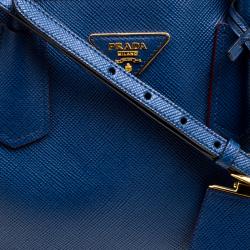 Pre Owned Prada Blue Saffiano Cuir Leather Double Handle Tote