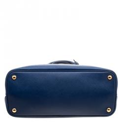 Pre Owned Prada Blue Saffiano Cuir Leather Double Handle Tote
