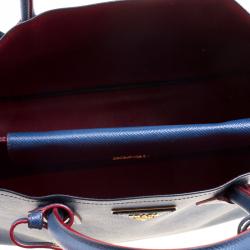 Pre Owned Prada Blue Saffiano Cuir Leather Double Handle Tote