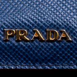 Pre Owned Prada Blue Saffiano Cuir Leather Double Handle Tote