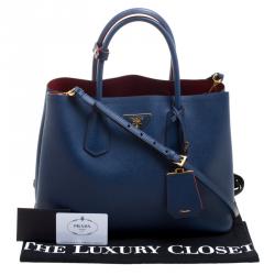 Pre Owned Prada Blue Saffiano Cuir Leather Double Handle Tote