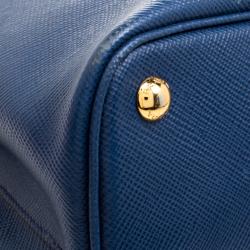 Pre Owned Prada Blue Saffiano Cuir Leather Double Handle Tote