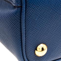 Pre Owned Prada Blue Saffiano Cuir Leather Double Handle Tote