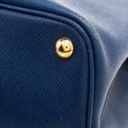 Pre Owned Prada Blue Saffiano Cuir Leather Double Handle Tote