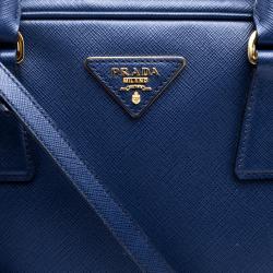 Prada Blue Saffiano Lux Leather Top Handle Bowling Bag