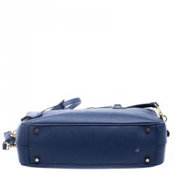 Prada Blue Saffiano Lux Leather Top Handle Bowling Bag