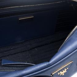 Prada Blue Saffiano Lux Leather Top Handle Bowling Bag