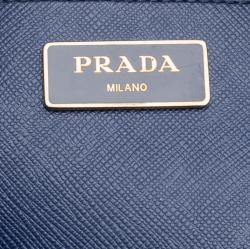 Prada Blue Saffiano Lux Leather Top Handle Bowling Bag