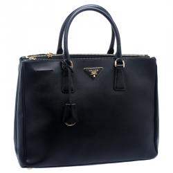 Pre Owned Prada Black Saffiano Lux Leather Large Double Zip Tote