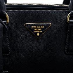 Pre Owned Prada Black Saffiano Lux Leather Large Double Zip Tote