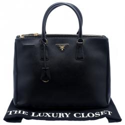 Pre Owned Prada Black Saffiano Lux Leather Large Double Zip Tote