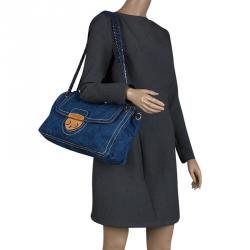 Pre Owned Prada Blue Denim Shoulder Bag