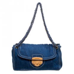 Pre Owned Prada Blue Denim Shoulder Bag
