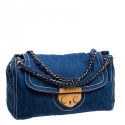 Pre Owned Prada Blue Denim Shoulder Bag